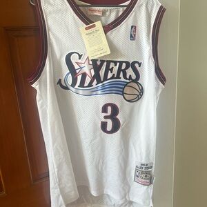 Allen Iverson Mitchell & Ness White Sixers Jersey with Red Accents